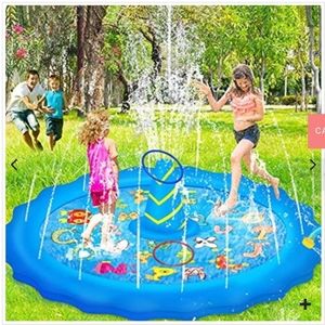 68 INCH 3-IN-1 SPLASH PAD – TODDLER INFLATABLE POOL, PLAY MAT AND RING TOSS Game